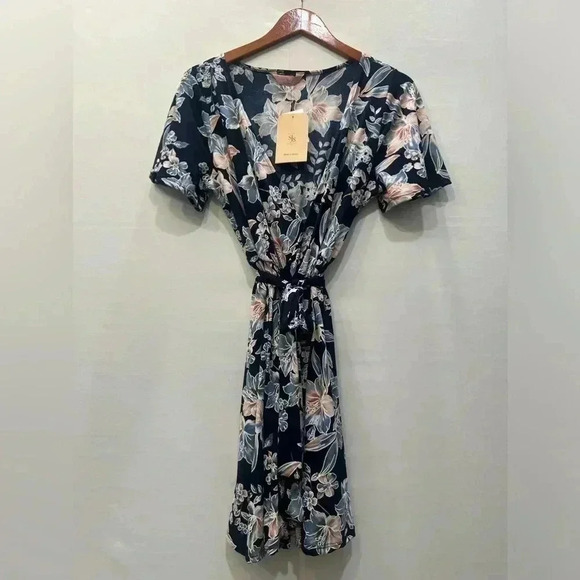 SJS Short Sleeve Floral Wrap Dress Size L - Picture 1 of 11